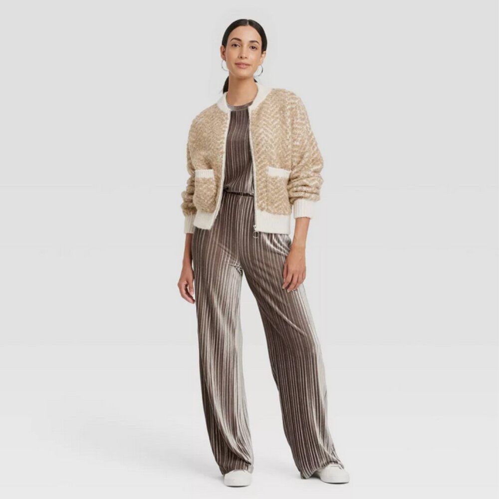 A Newâ Day Women High-Rise Straight Leg Velour Pull-On Pants Brown 1X NWT